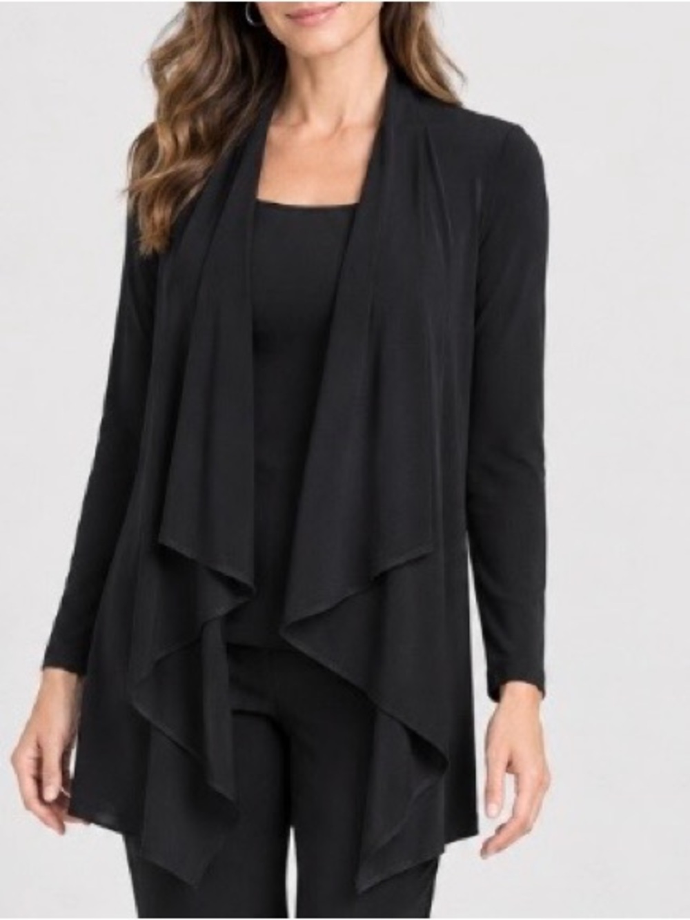 Joseph Ribkoff Open Front Draped Layered Waterfall Cardigan Black Size 10